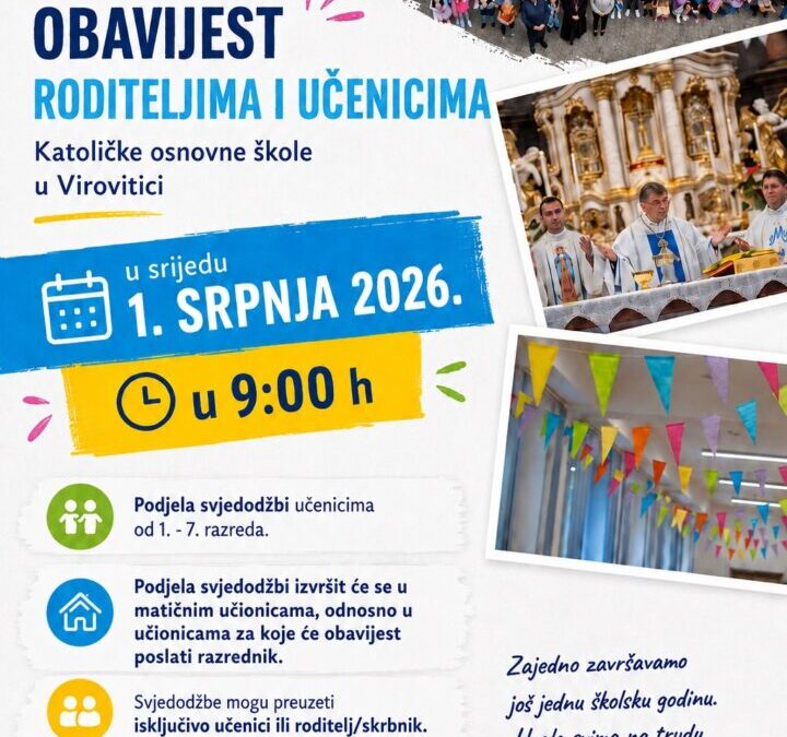 Podjela svjedodžbi učenicima od 1. do 7. razreda
