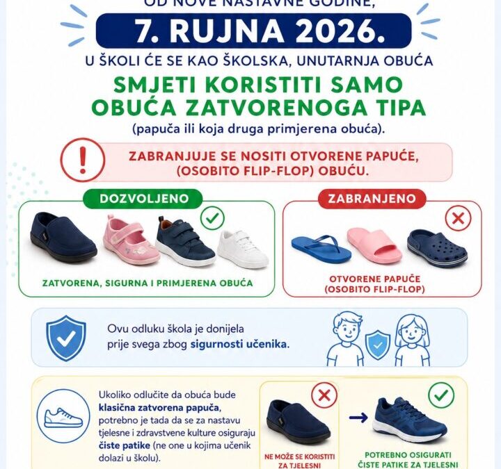 Obavijest roditeljima vezano za školsku obuću