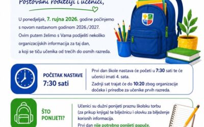 Obavijest o organizaciji prvog dana škole